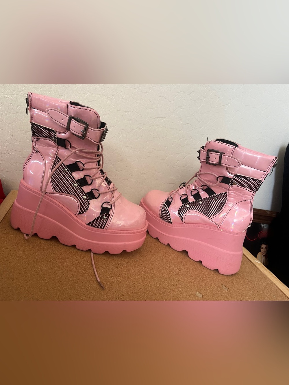 Pink Platform Lace-Up platform Boots for Women